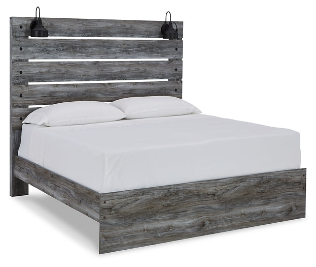 Baystorm Queen Panel Bed with Mirrored Dresser and Nightstand at Walker Mattress and Furniture