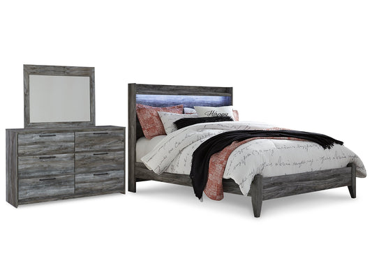 Baystorm Queen Panel Bed with Mirrored Dresser at Walker Mattress and Furniture
