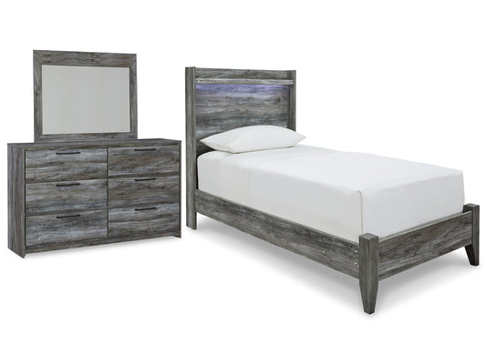 Baystorm Twin Panel Bed with Mirrored Dresser at Walker Mattress and Furniture