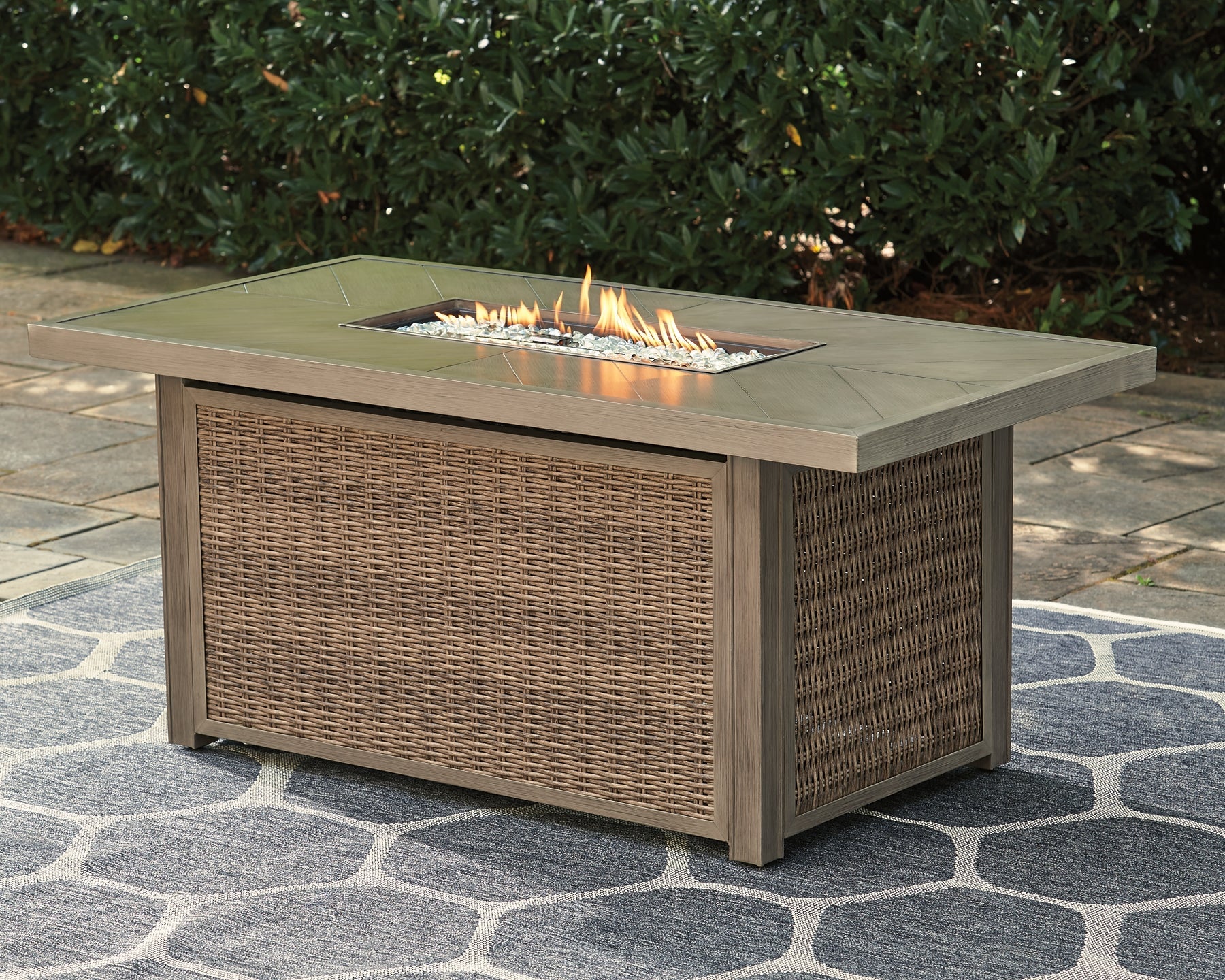 Beachcroft Rectangular Fire Pit Table at Walker Mattress and Furniture Locations in Cedar Park and Belton TX.