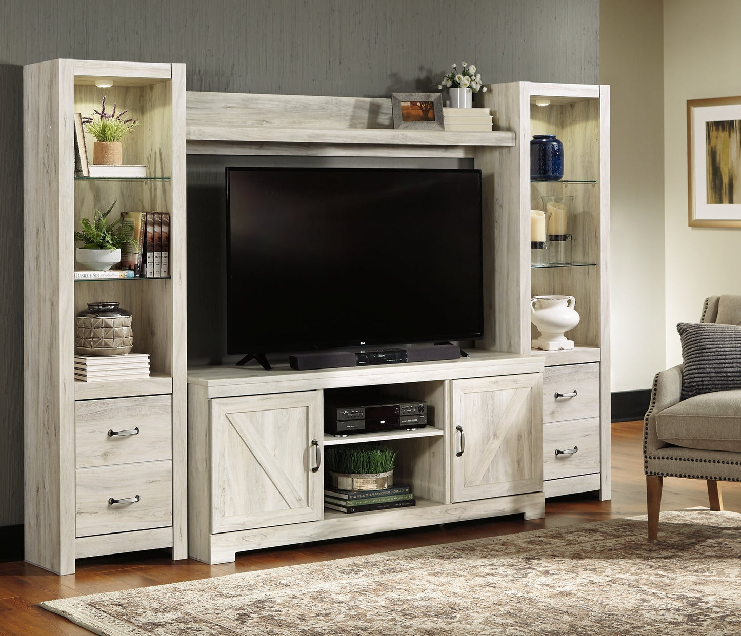 Bellaby 4-Piece Entertainment Center at Walker Mattress and Furniture Locations in Cedar Park and Belton TX.