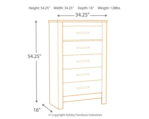 Bellaby Five Drawer Chest at Walker Mattress and Furniture Locations in Cedar Park and Belton TX.
