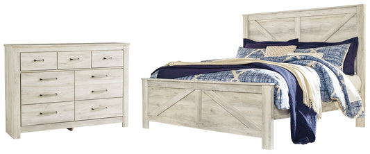 Bellaby King Crossbuck Panel Bed with Dresser at Walker Mattress and Furniture Locations in Cedar Park and Belton TX.