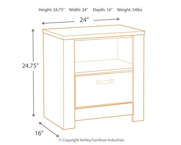 Bellaby One Drawer Night Stand at Walker Mattress and Furniture Locations in Cedar Park and Belton TX.