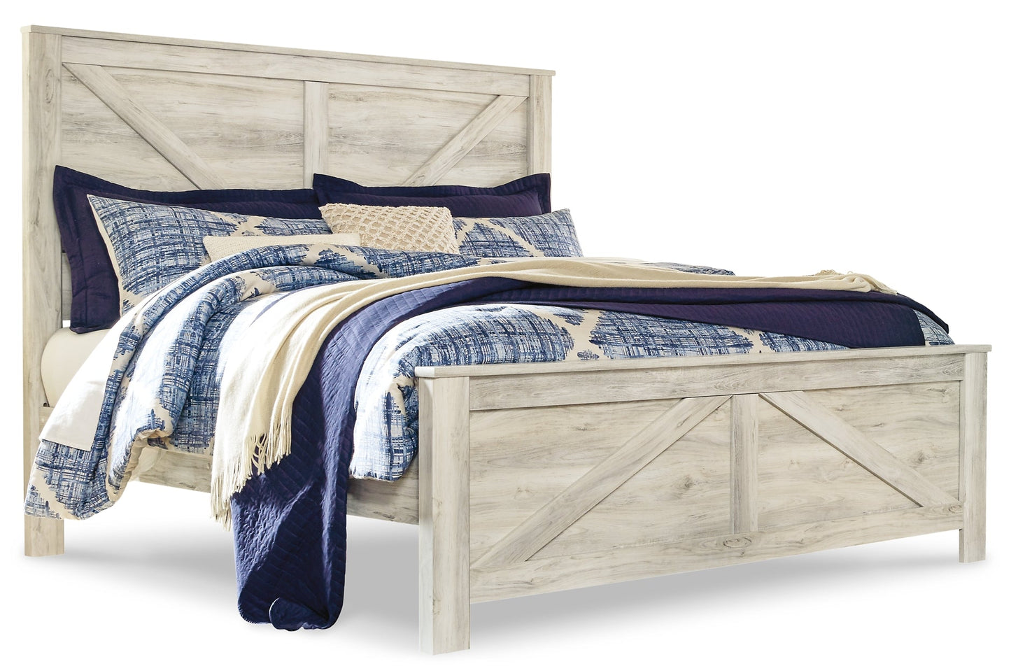 Bellaby Queen Crossbuck Panel Bed with Mirrored Dresser and Chest at Walker Mattress and Furniture Locations in Cedar Park and Belton TX.