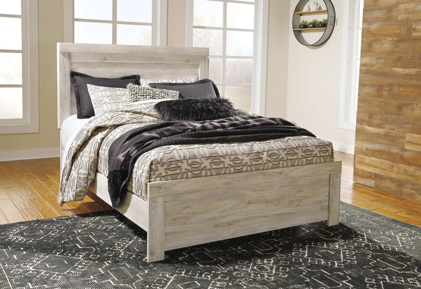 Bellaby Queen Panel Bed with Mirrored Dresser at Walker Mattress and Furniture Locations in Cedar Park and Belton TX.