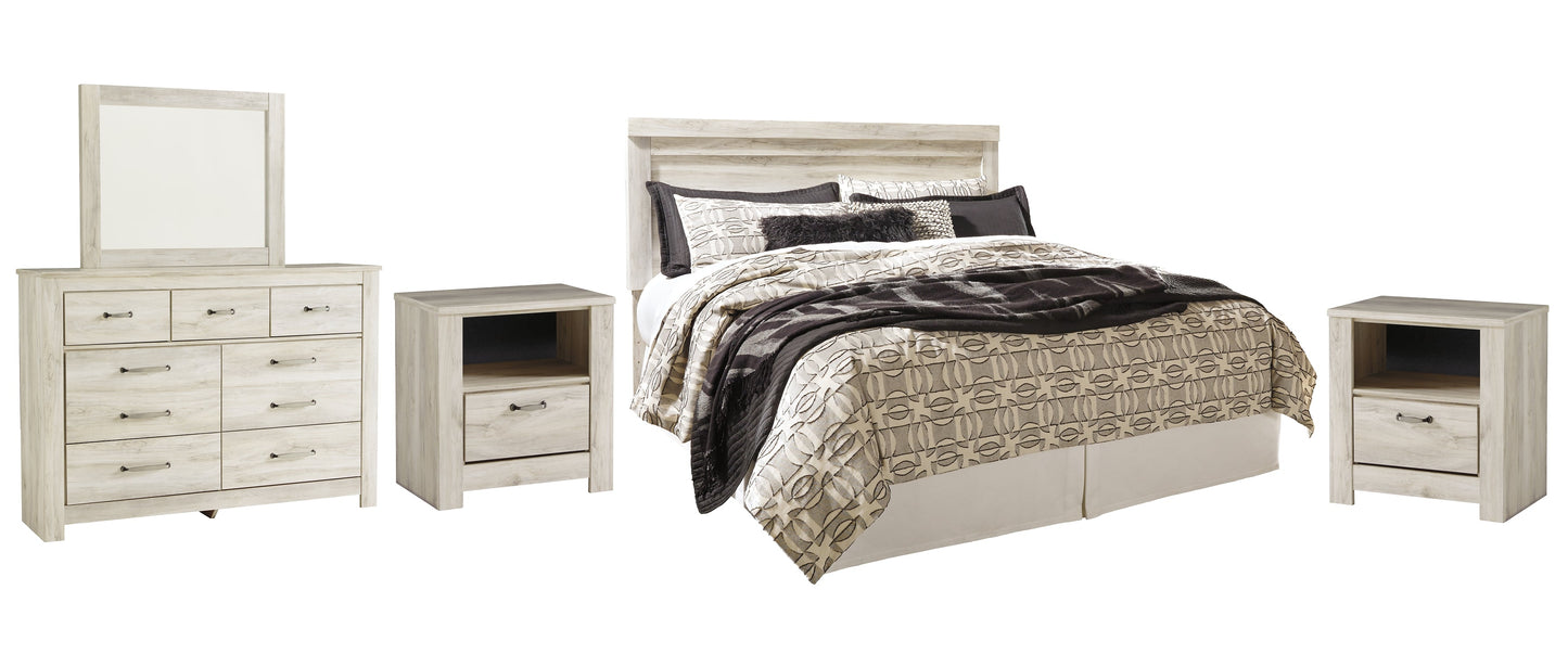 Bellaby Queen Panel Headboard with Mirrored Dresser and 2 Nightstands at Walker Mattress and Furniture Locations in Cedar Park and Belton TX.