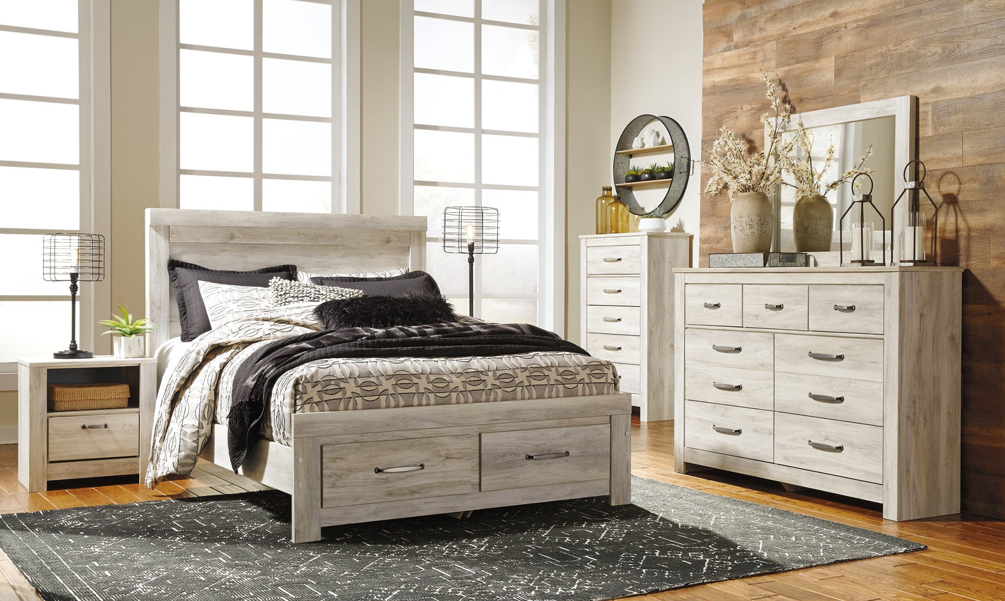 Bellaby Queen Platform Bed with 2 Storage Drawers with Mirrored Dresser, Chest and 2 Nightstands at Walker Mattress and Furniture Locations in Cedar Park and Belton TX.