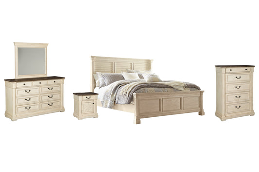 Bolanburg King Panel Bed with Mirrored Dresser, Chest and Nightstand at Walker Mattress and Furniture Locations in Cedar Park and Belton TX.