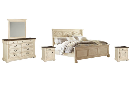 Bolanburg King Panel Bed with Mirrored Dresser and 2 Nightstands at Walker Mattress and Furniture Locations in Cedar Park and Belton TX.