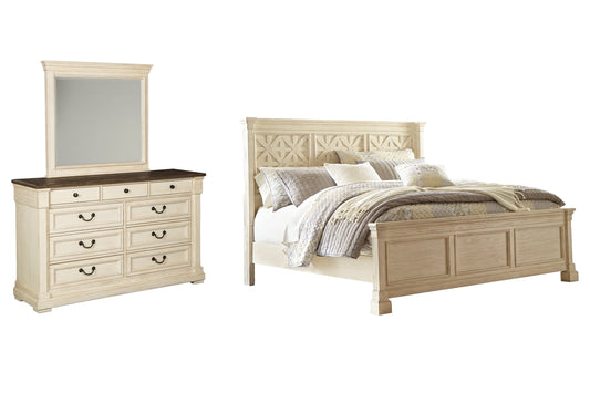 Bolanburg King Panel Bed with Mirrored Dresser at Walker Mattress and Furniture Locations in Cedar Park and Belton TX.