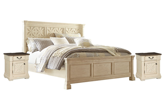 Bolanburg Queen Panel Bed with 2 Nightstands at Walker Mattress and Furniture Locations in Cedar Park and Belton TX.