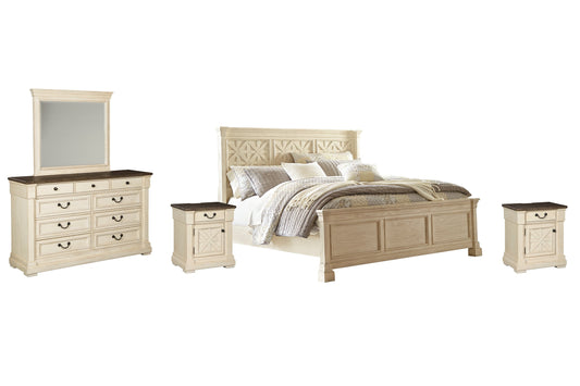 Bolanburg Queen Panel Bed with Mirrored Dresser and 2 Nightstands at Walker Mattress and Furniture Locations in Cedar Park and Belton TX.