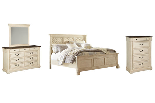 Bolanburg Queen Panel Bed with Mirrored Dresser and Chest at Walker Mattress and Furniture Locations in Cedar Park and Belton TX.