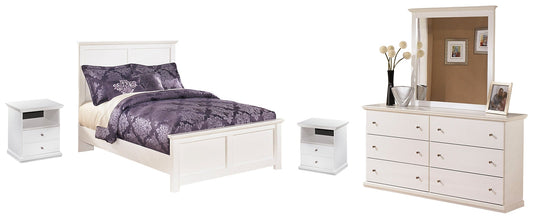 Bostwick Shoals Full Panel Bed with Mirrored Dresser and 2 Nightstands at Walker Mattress and Furniture Locations in Cedar Park and Belton TX.
