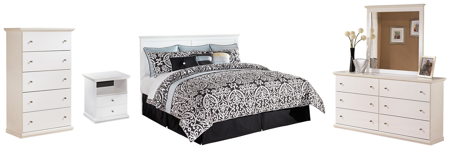 Bostwick Shoals King/California King Panel Headboard with Mirrored Dresser, Chest and Nightstand at Walker Mattress and Furniture Locations in Cedar Park and Belton TX.