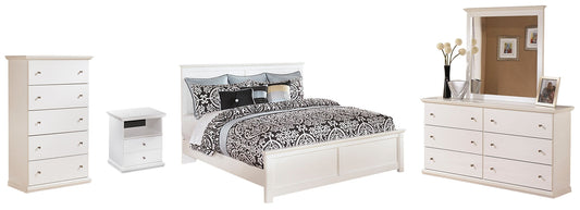 Bostwick Shoals King Panel Bed with Mirrored Dresser, Chest and Nightstand at Walker Mattress and Furniture Locations in Cedar Park and Belton TX.