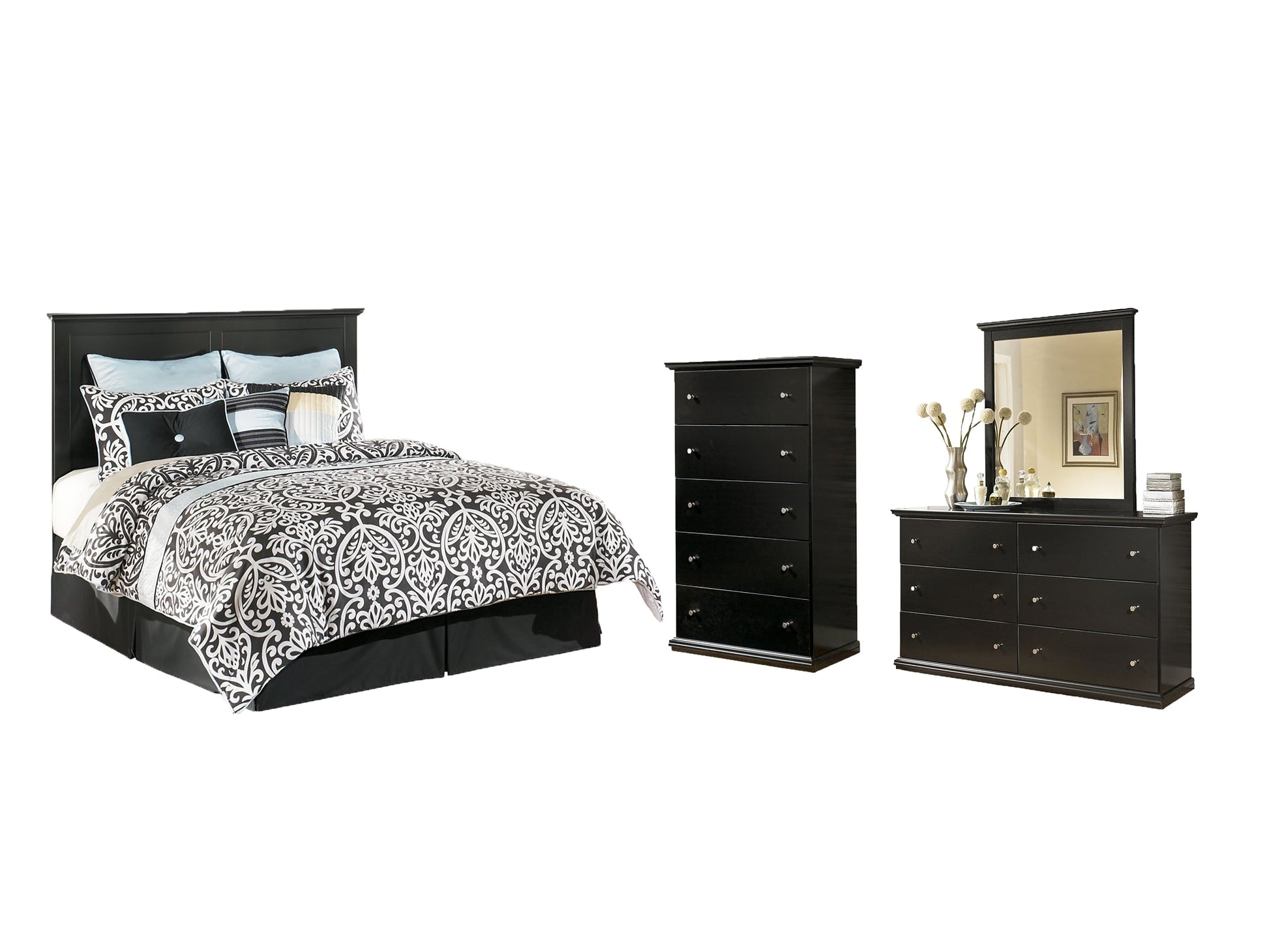Bostwick Shoals King Panel Bed with Mirrored Dresser and Chest at Walker Mattress and Furniture Locations in Cedar Park and Belton TX.