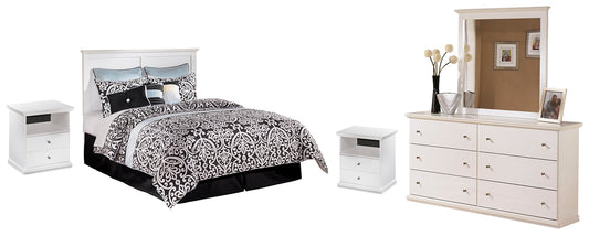 Bostwick Shoals Queen/Full Panel Headboard with Mirrored Dresser and 2 Nightstands at Walker Mattress and Furniture Locations in Cedar Park and Belton TX.