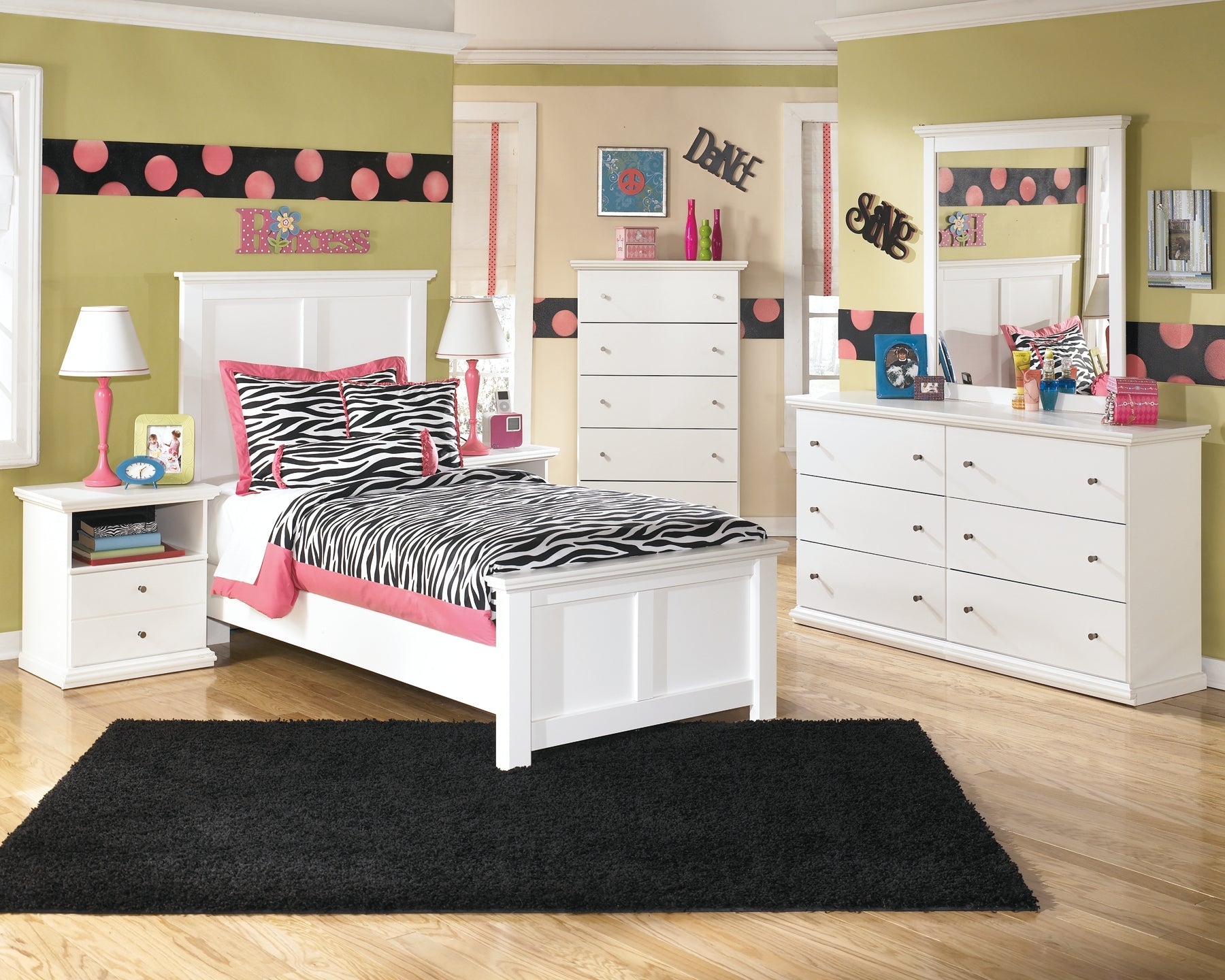 Bostwick Shoals Twin Panel Bed with Mirrored Dresser, Chest and Nightstand at Walker Mattress and Furniture Locations in Cedar Park and Belton TX.