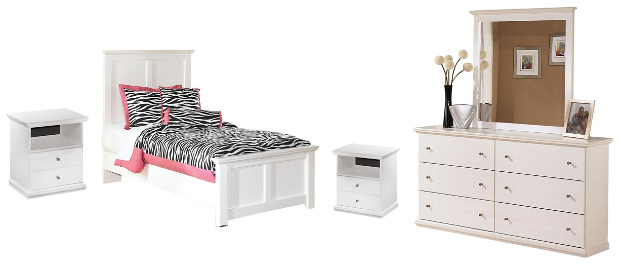 Bostwick Shoals Twin Panel Bed with Mirrored Dresser and 2 Nightstands at Walker Mattress and Furniture Locations in Cedar Park and Belton TX.