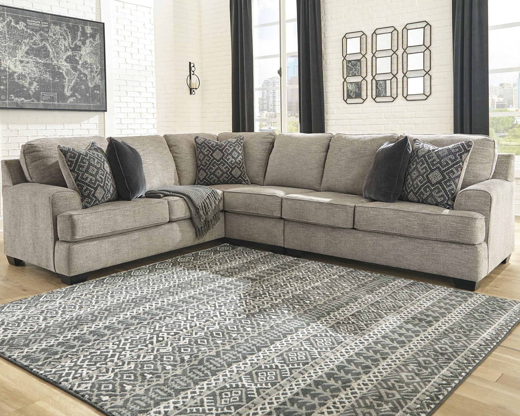 Bovarian 3-Piece Sectional with Ottoman at Walker Mattress and Furniture Locations in Cedar Park and Belton TX.