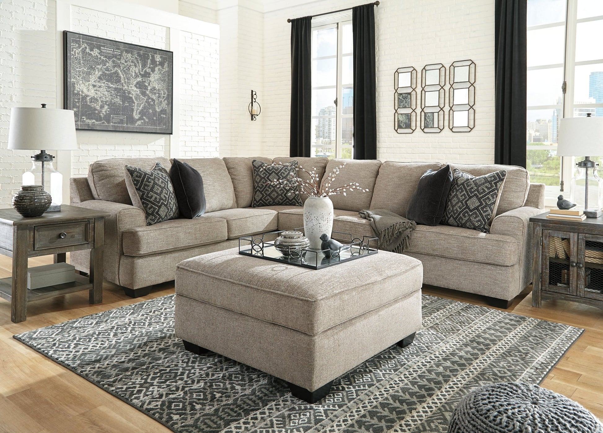 Bovarian 3-Piece Sectional with Ottoman at Walker Mattress and Furniture Locations in Cedar Park and Belton TX.