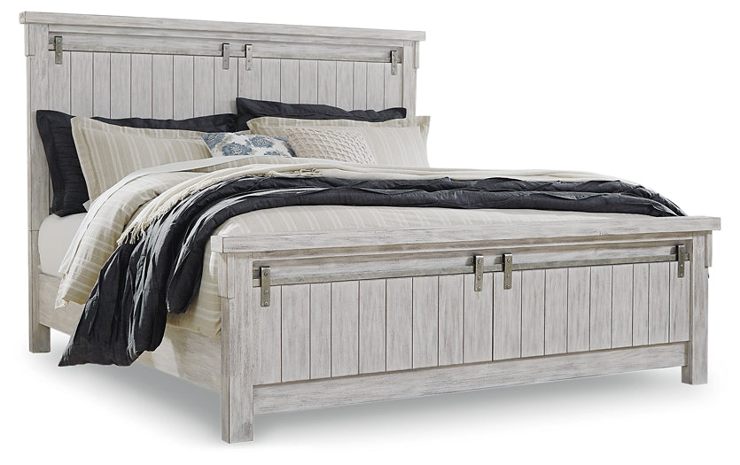 Brashland Queen Panel Bed with Mirrored Dresser, Chest and Nightstand at Walker Mattress and Furniture Locations in Cedar Park and Belton TX.