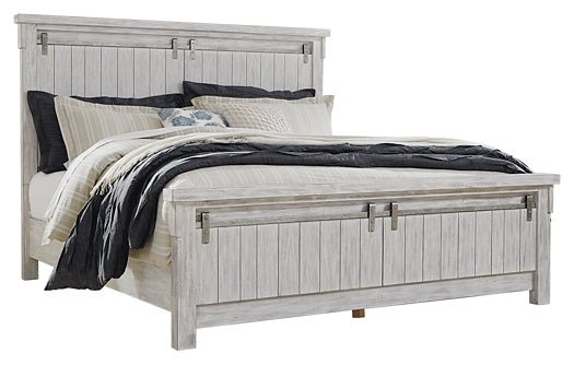 Brashland Queen Panel Bed with Mirrored Dresser and Chest at Walker Mattress and Furniture Locations in Cedar Park and Belton TX.