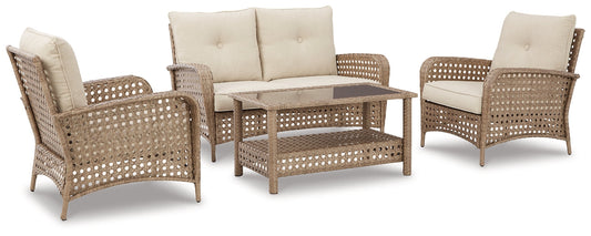 Braylee Outdoor Loveseat and 2 Chairs with Coffee Table at Walker Mattress and Furniture Locations in Cedar Park and Belton TX.