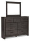 Brinxton Full Panel Bed with Mirrored Dresser, Chest and Nightstand at Walker Mattress and Furniture Locations in Cedar Park and Belton TX.