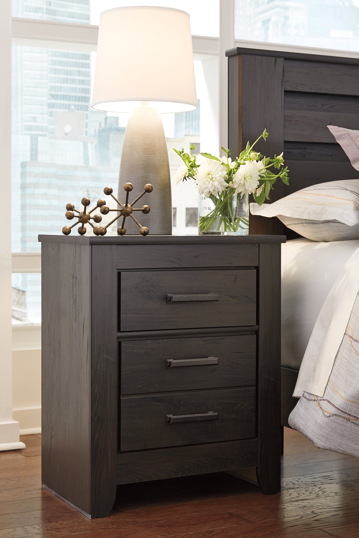 Brinxton Full Panel Bed with Mirrored Dresser, Chest and Nightstand at Walker Mattress and Furniture Locations in Cedar Park and Belton TX.