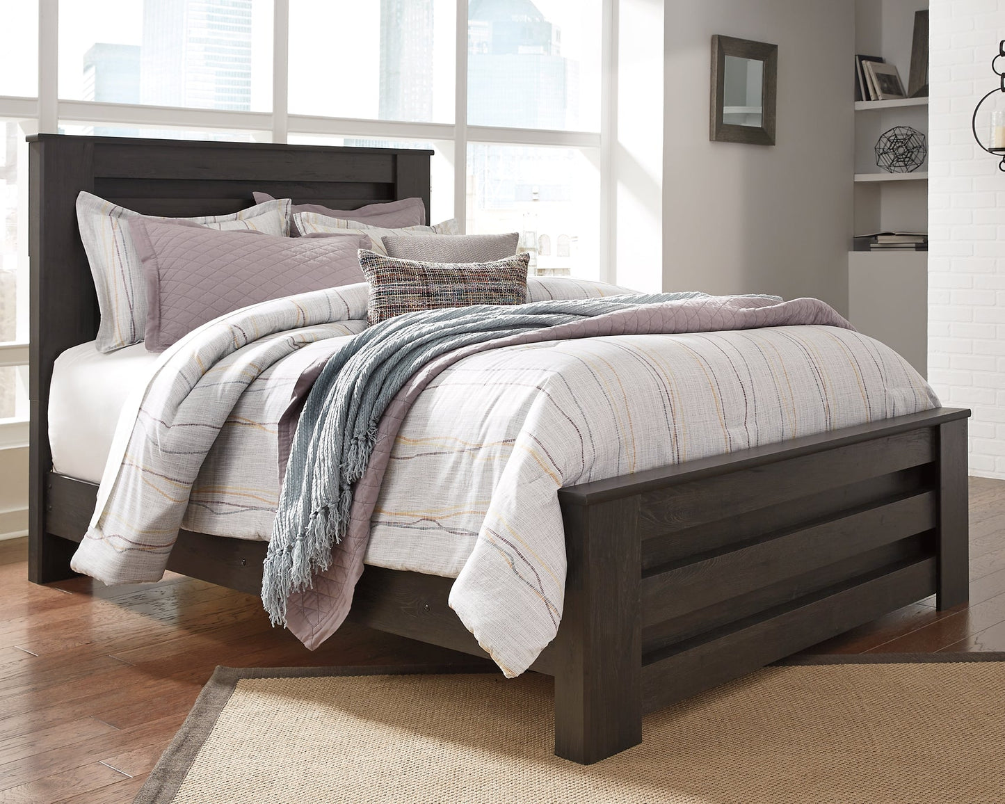 Brinxton Queen Panel Bed with 2 Nightstands at Walker Mattress and Furniture Locations in Cedar Park and Belton TX.