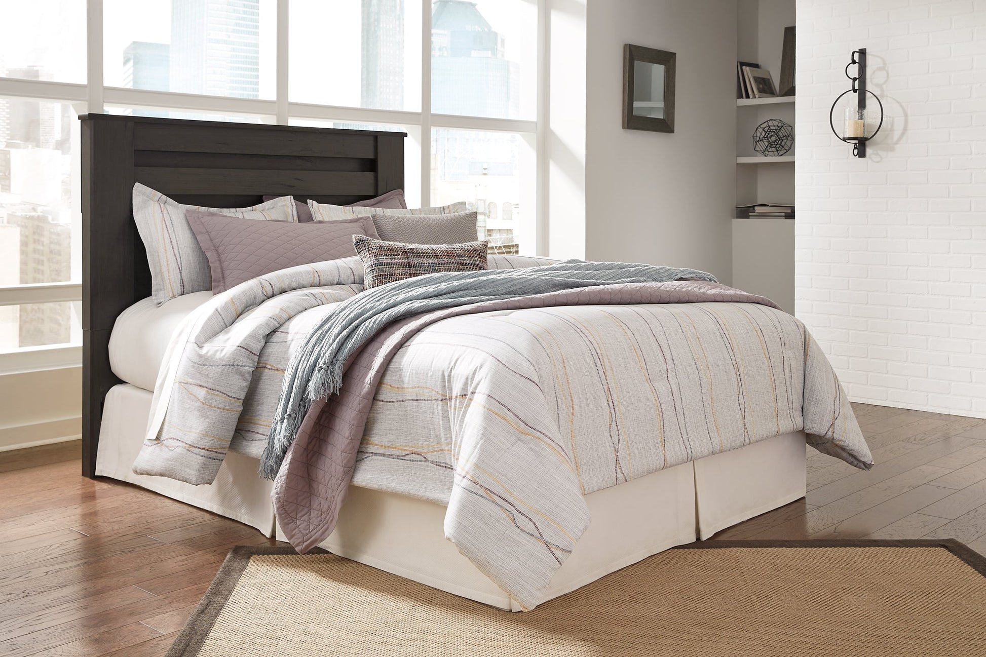 Brinxton Queen Panel Bed with Mirrored Dresser at Walker Mattress and Furniture Locations in Cedar Park and Belton TX.