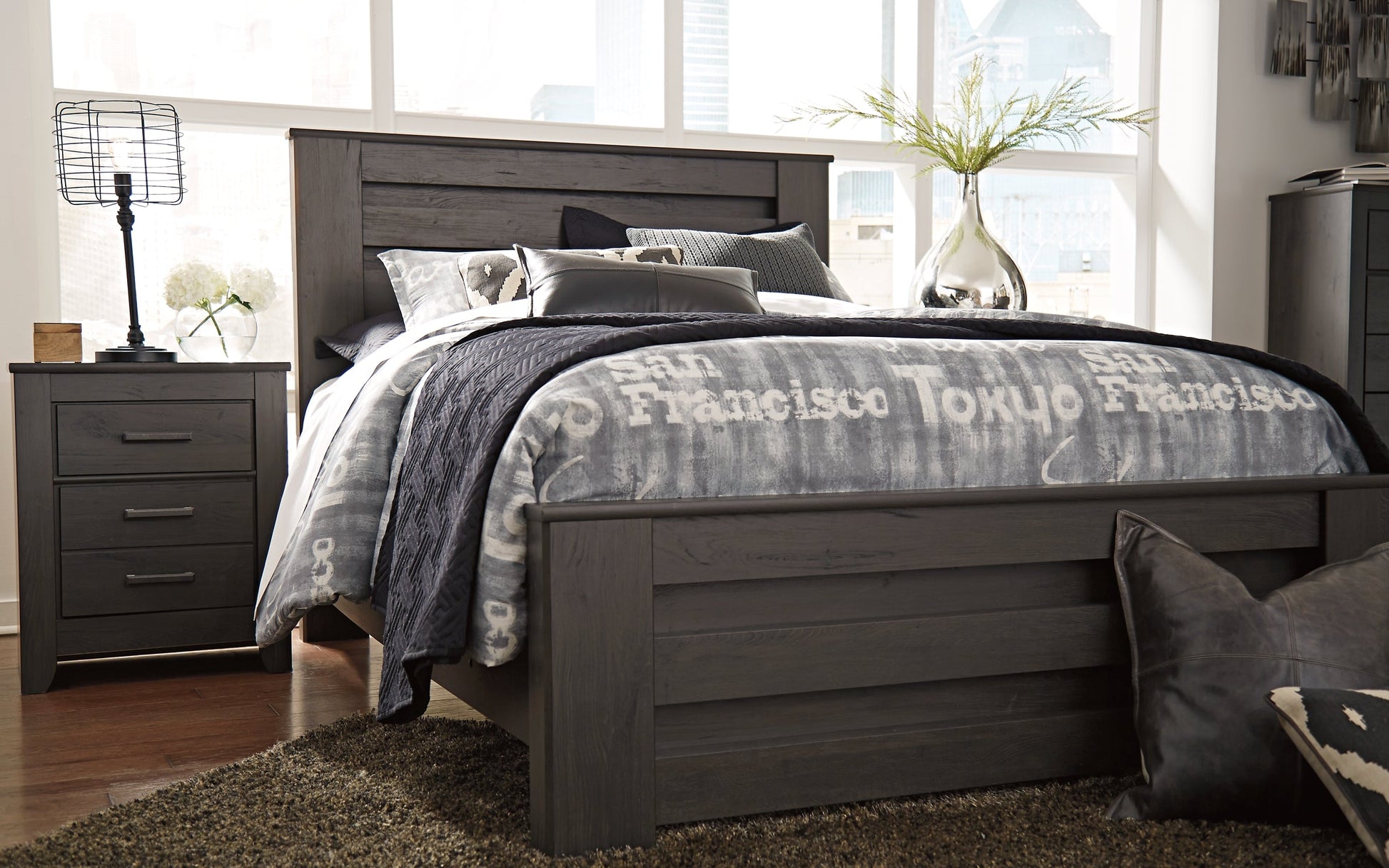 Brinxton Two Drawer Night Stand at Walker Mattress and Furniture Locations in Cedar Park and Belton TX.