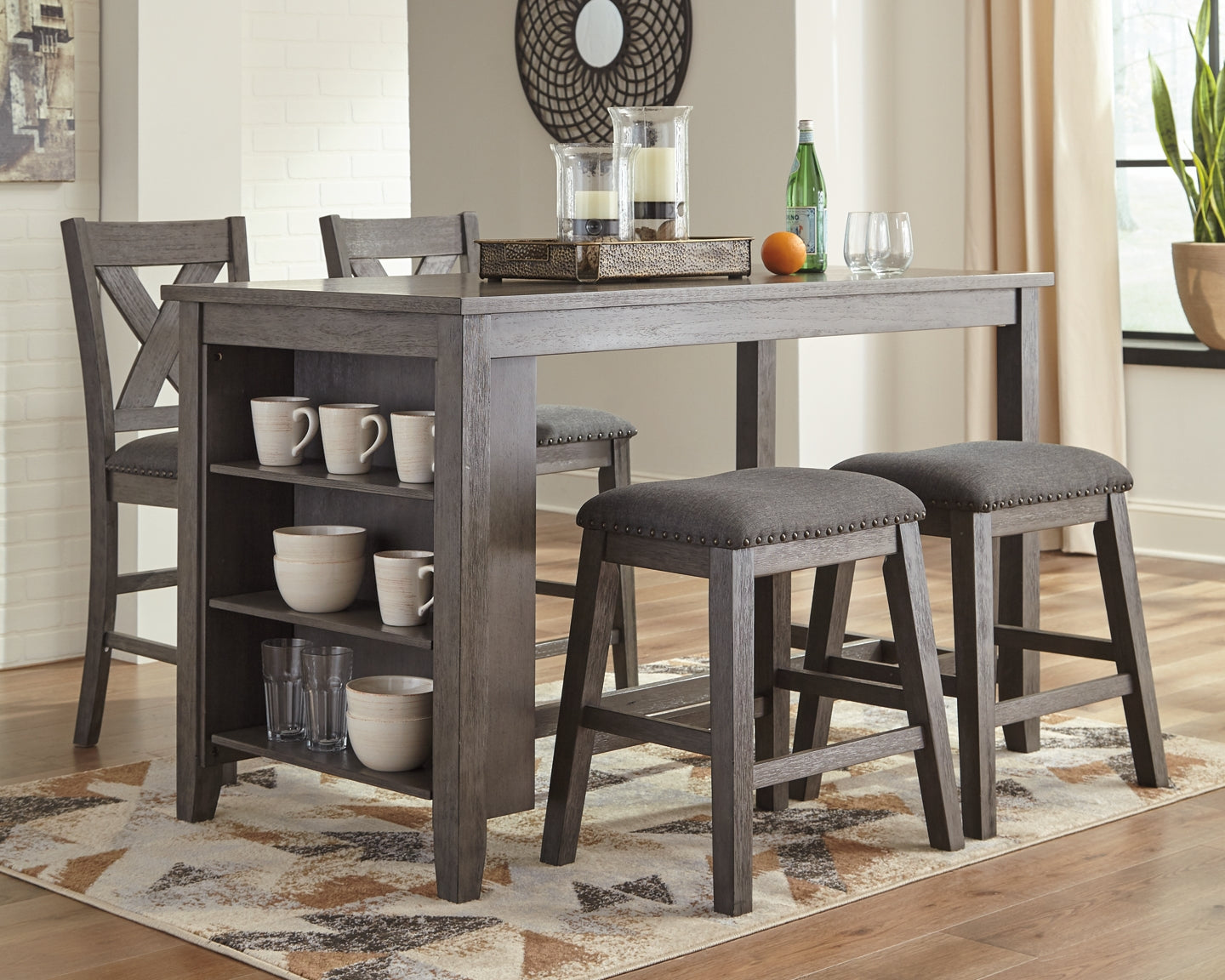Caitbrook Counter Height Dining Table and 4 Barstools at Walker Mattress and Furniture Locations in Cedar Park and Belton TX.