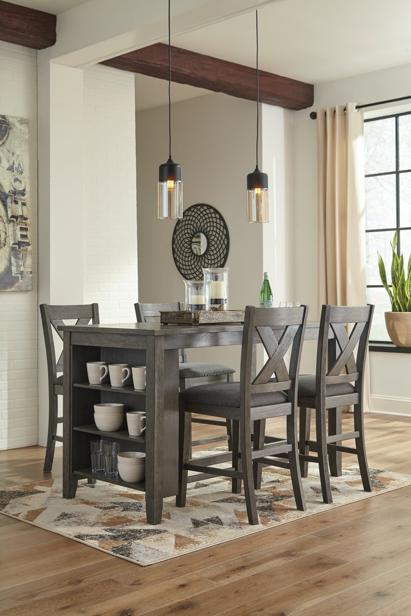 Caitbrook Counter Height Dining Table and 4 Barstools at Walker Mattress and Furniture Locations in Cedar Park and Belton TX.