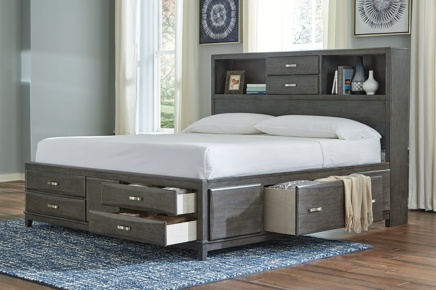 Caitbrook Queen Storage Bed with 8 Drawers with Dresser and Chest at Walker Mattress and Furniture Locations in Cedar Park and Belton TX.