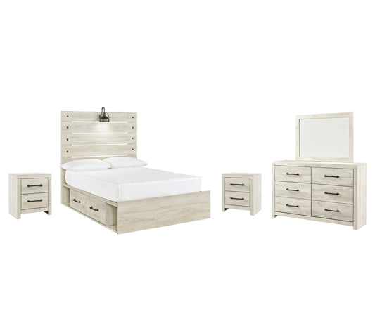 Cambeck Full Panel Bed with 4 Storage Drawers with Mirrored Dresser and 2 Nightstands at Walker Mattress and Furniture Locations in Cedar Park and Belton TX.