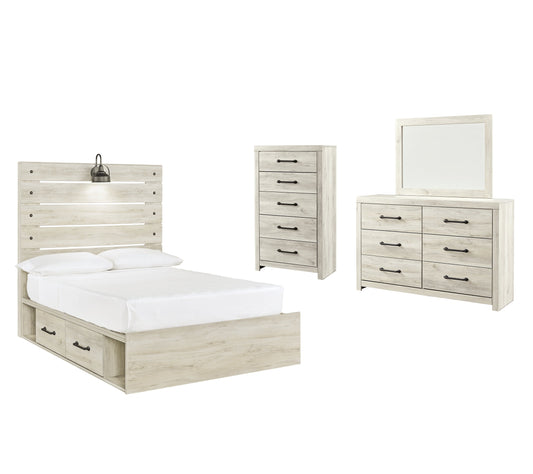 Cambeck Full Panel Bed with 4 Storage Drawers with Mirrored Dresser and Chest at Walker Mattress and Furniture Locations in Cedar Park and Belton TX.