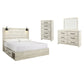 Cambeck King Panel Bed with 2 Storage Drawers with Mirrored Dresser, Chest and Nightstand at Walker Mattress and Furniture Locations in Cedar Park and Belton TX.