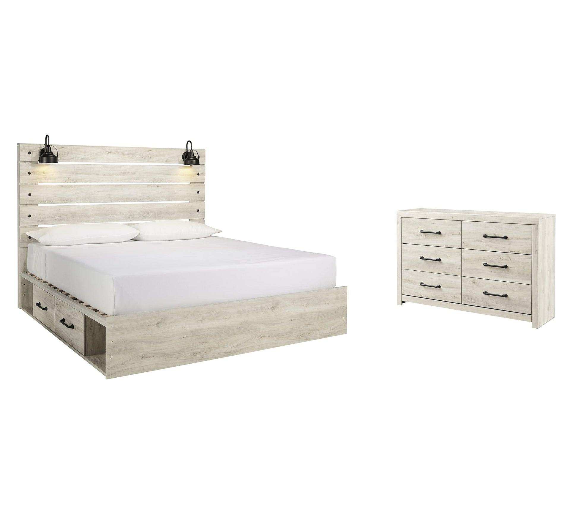 Cambeck King Panel Bed with 4 Storage Drawers with Dresser at Walker Mattress and Furniture Locations in Cedar Park and Belton TX.