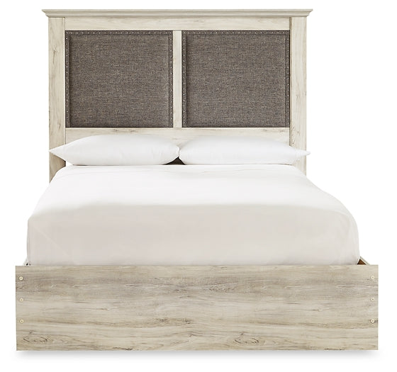 Cambeck King Upholstered Panel Bed with Mirrored Dresser, Chest and Nightstand at Walker Mattress and Furniture Locations in Cedar Park and Belton TX.