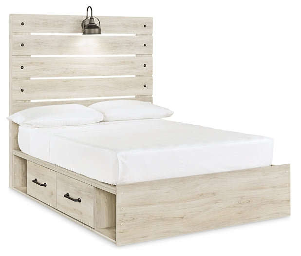 Cambeck Queen Panel Bed with 2 Storage Drawers with Mirrored Dresser, Chest and 2 Nightstands at Walker Mattress and Furniture Locations in Cedar Park and Belton TX.