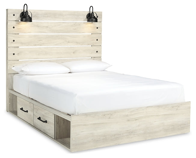 Cambeck Queen Panel Bed with 2 Storage Drawers with Mirrored Dresser, Chest and Nightstand at Walker Mattress and Furniture Locations in Cedar Park and Belton TX.