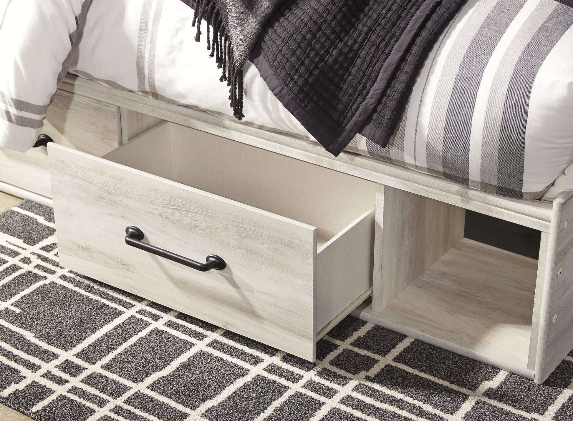 Cambeck Queen Panel Bed with 2 Storage Drawers with Mirrored Dresser and Chest at Walker Mattress and Furniture Locations in Cedar Park and Belton TX.