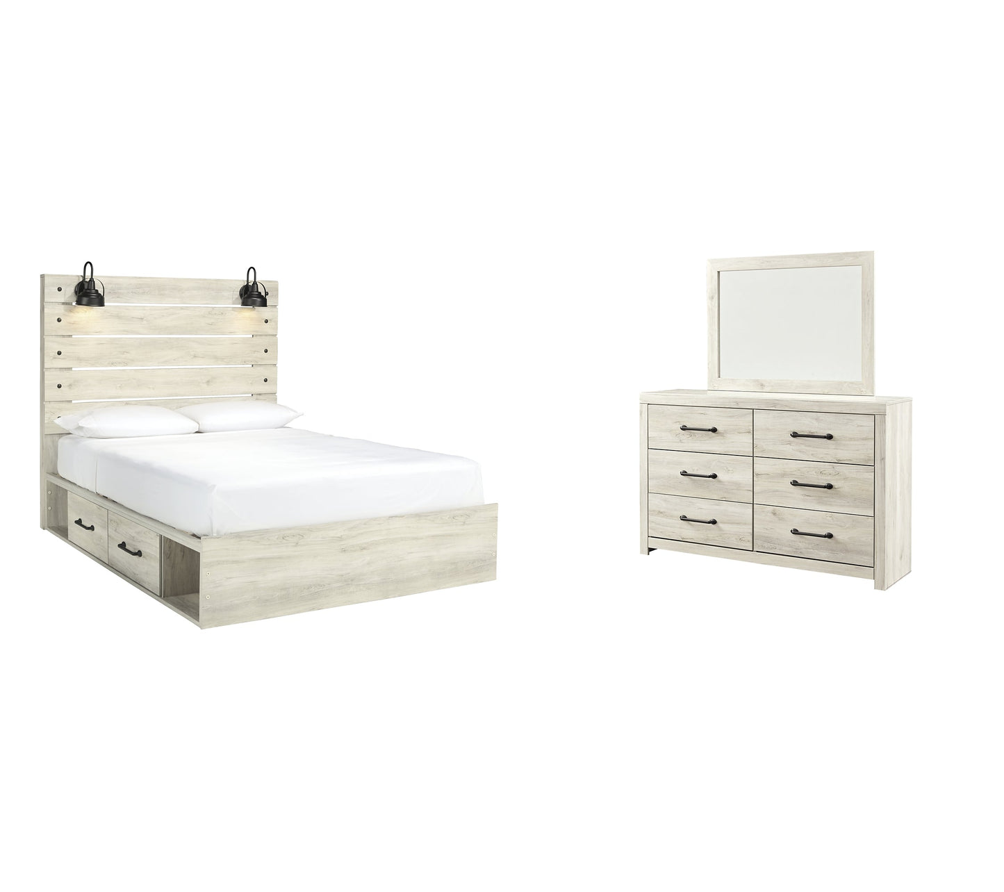 Cambeck Queen Panel Bed with 2 Storage Drawers with Mirrored Dresser at Walker Mattress and Furniture Locations in Cedar Park and Belton TX.