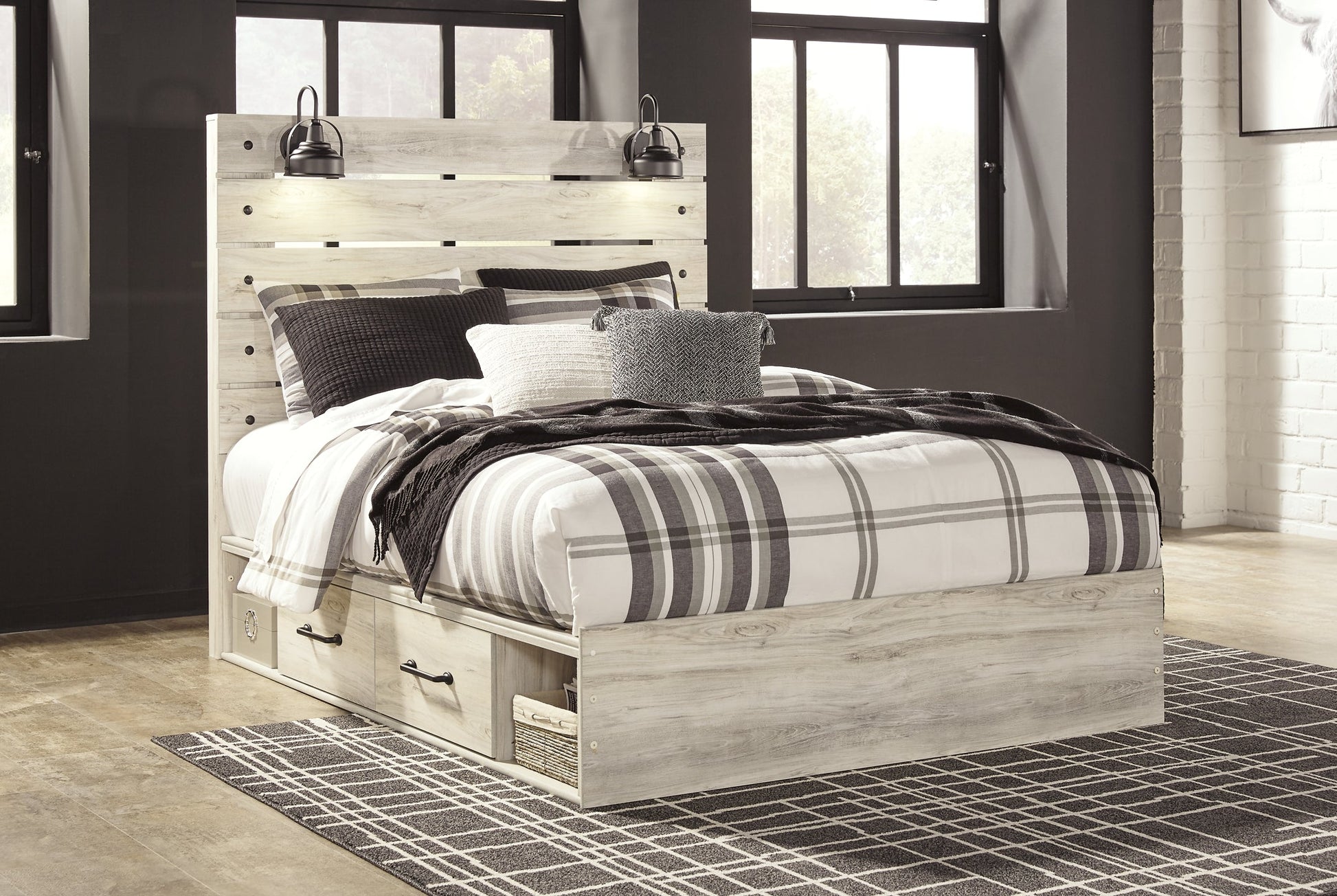 Cambeck Queen Panel Bed with 4 Storage Drawers with Mirrored Dresser, Chest and 2 Nightstands at Walker Mattress and Furniture Locations in Cedar Park and Belton TX.