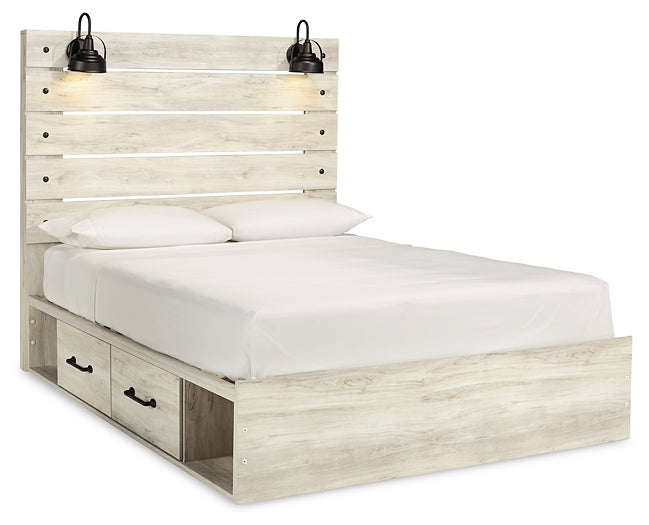 Cambeck Queen Panel Bed with 4 Storage Drawers with Mirrored Dresser and 2 Nightstands at Walker Mattress and Furniture Locations in Cedar Park and Belton TX.