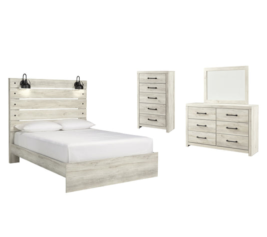 Cambeck Queen Panel Bed with Mirrored Dresser and Chest at Walker Mattress and Furniture Locations in Cedar Park and Belton TX.